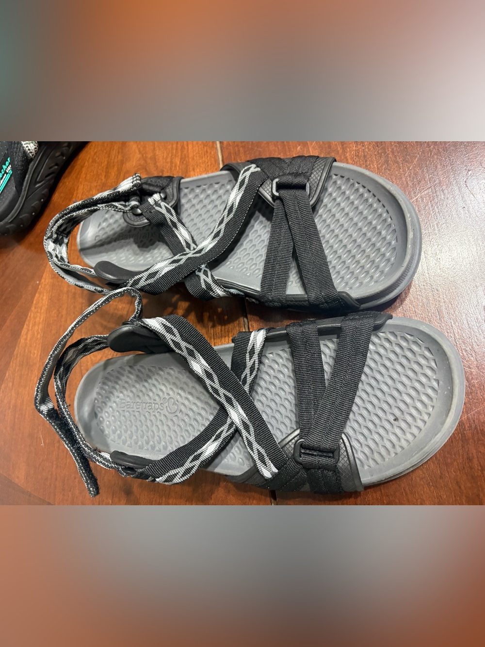 BareTraps Black and Gray Women's Adjustable Strappy Sandals